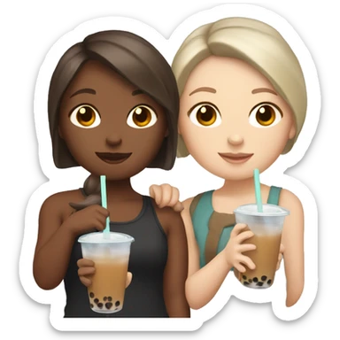 Two white girls with brown hair drinking boba tea sticker
