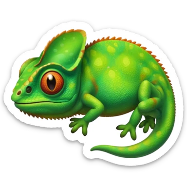 please create an animated color changing emoji that can be used as favicon . the default colour must be green and then its colour must change. the chemeleon should look to the left side. The chemeleon should look happy. The colour of the chemeleon is not changing sticker