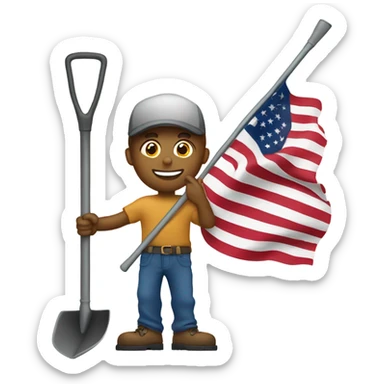 American flag with shovel at the bottom of the pole sticker