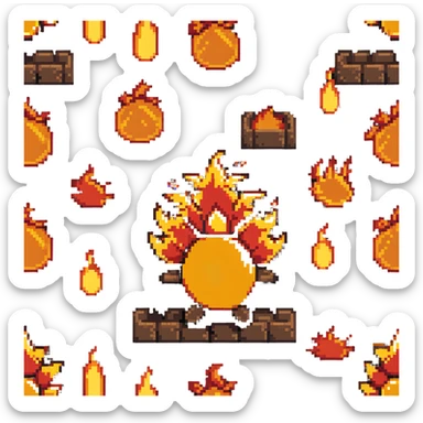 Bomberman upward-facing end-cap explosion tile, flames ending and tapering upward with pronounced flame wisps, orange/yellow with more red at the tips, extending about 70% into up direction sticker