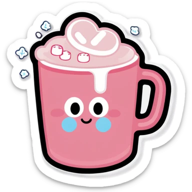 Light Pink mug of hot chocolate with marshmallows  sticker