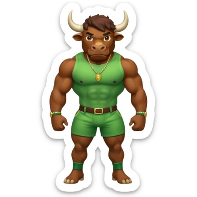 Green bull with clothes sticker