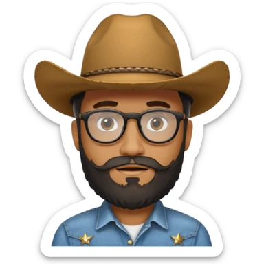 Man wearing a cow boy hat, beard and black glasses  sticker