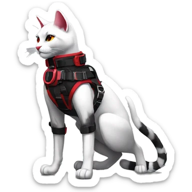 Anthro Edgy Elegant black red anthro cat wearing a harness collar cyberpunk techwear sticker