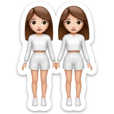 👯‍♀️ generate this emoji, as two white girls, bffs, the same pose but maybe the outfit cuter. we are models. both with brown hair. one girl in white outfit, the other in black. luxury outfits  sticker