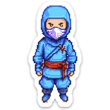 masked ninja, pixel art style, blue outfit sticker