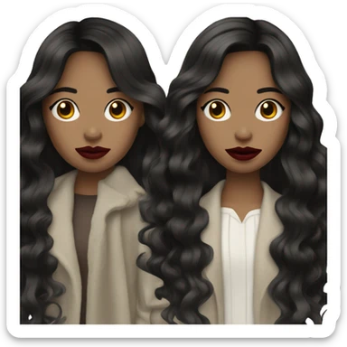 woman long black wavy hair, curtain bangs, pale skin, dark red lips sticker