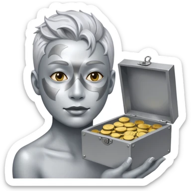 Living statue (silver paint),Street Performers,background street setup, with coins box. sticker