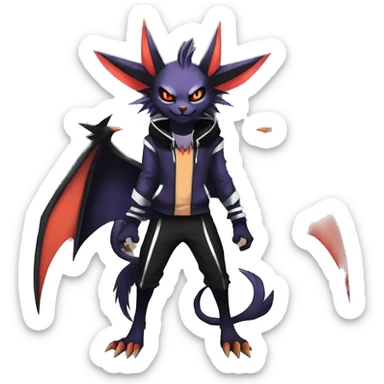 Cool Anthro Black Noivern-Absol-Litten-Pokémon with edgy stripes hoodie spiked collar punk Full Body sticker