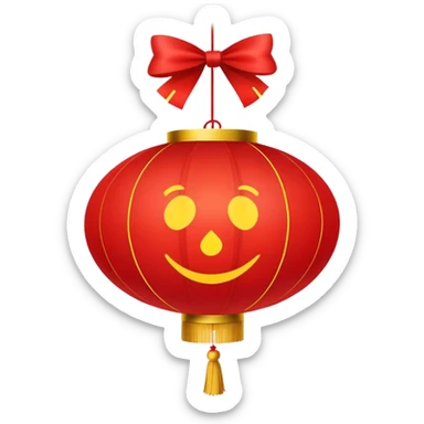 Chinese red lantern, traditional festive decoration, round shape with tassel, emoji style sticker
