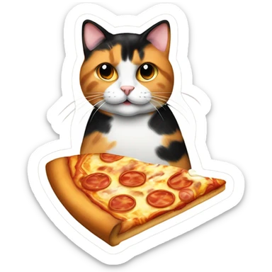 calico cat eating pizza sticker