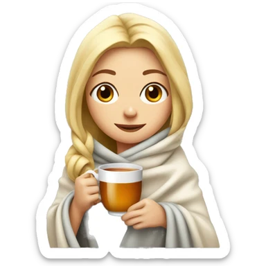 Blonde girl wrapped in blanket drinking tea sticker