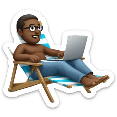 Man on deck chair with laptop on his knees sticker