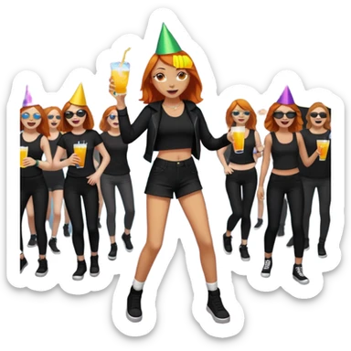 Ginger girl dancing at a rave. Full body, wearing dark colours sticker