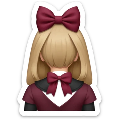 A burgundy bow in dark blond hair from the back sticker