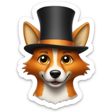 A dog looking like a fox, saying wtf, wesring a high hat sticker