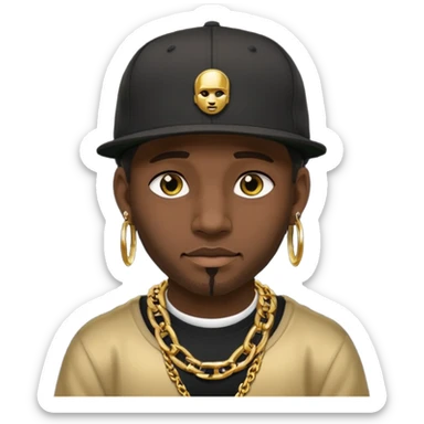 black guy with golden chains eartunnels and a snapback cap sticker