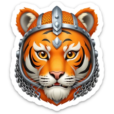 Russian bogatyr tiger with helmet and chainmail sticker