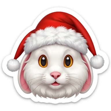 white rabbit with ears in a christmas hat sticker