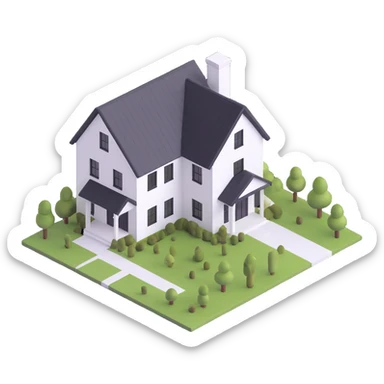 3d isometric modern farmhouse, white with black trim sticker