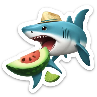 Un tiburón con sombrero  con aguacate 🥑 sticker