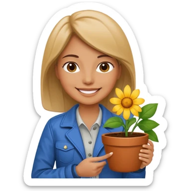 woman holding a flower pot in jacket sticker