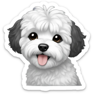 Maltipoo, black and white hair, anime style sticker