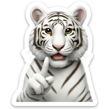 A WHITE TIGER make a peace sign sticker