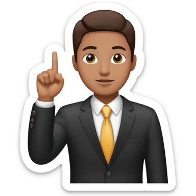 Person in business attire showing one finger pointing up sticker