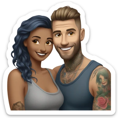 Photo Female model smiling at a very handsome tattooed man sticker