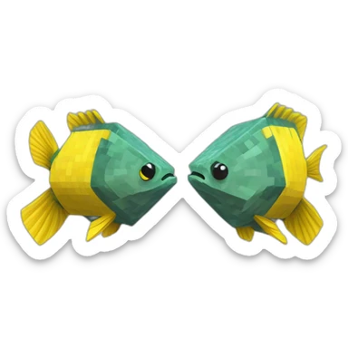 cube yellow fugu fish with two fins and tail in minecraft style full size sticker