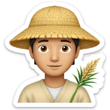 Asian guy with a rice hat sticker