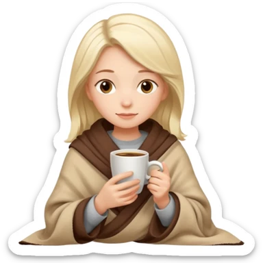 Beige hair Girl drinking coffee, reading book with a cozy blanket sticker