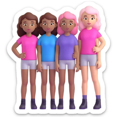 a black girl with dark brown hair next to a white girl with pink hair and a white girl with brown hair sticker