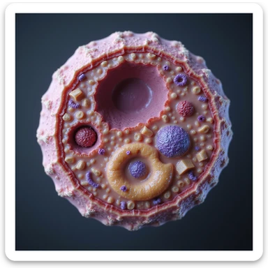 hyperrealistic cross-section 4K of a human cell showing fatty acids bound to carnitine crossing the mitochondrial membrane, anatomical and molecular details sticker
