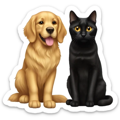 Black cat on golden retriver  sticker