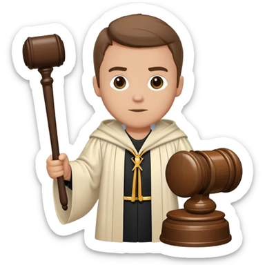 Liam Wearing judge’s robe  holding a gavel  sticker