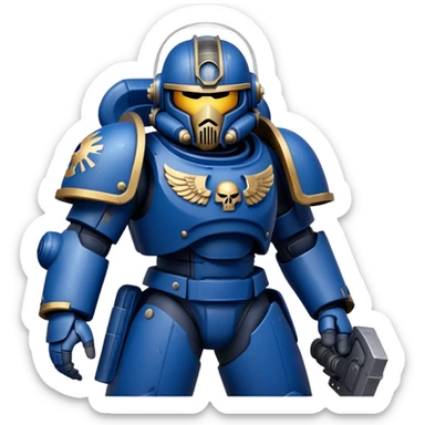 Space Marine warrior with power armor and helmet sticker