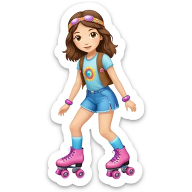 Cute Hippie girl, brunette, rollerskates sticker