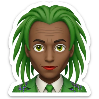 joker with dark skin, green dreadlocks, and binary code motifs sticker