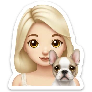 dreamy girl with beige but whiter French bulldog puppy sticker