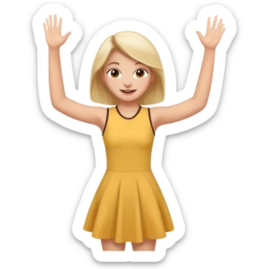 A girl in a jersey dress, waving both arms in pure joy. sticker