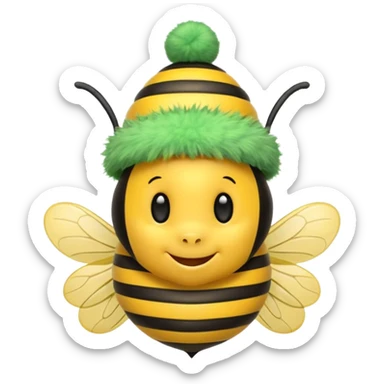 Bees with green Birthday Hat, Happy bee with striped party hat sticker