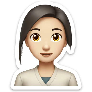 a chinese girl with rounded face, double eyelid, happy but professional, dark brown long hair sticker