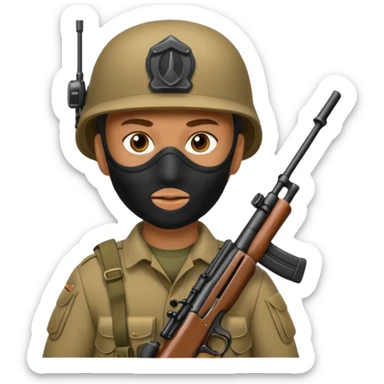 Soldier holding rifle with mask on
 sticker