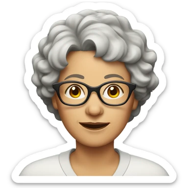 older woman with short wavy hair and glasses sticker