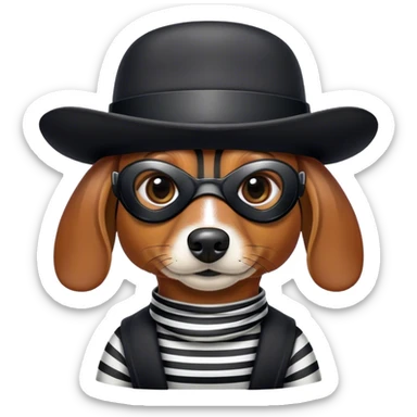 Dachshund dressed like a bank robber sticker