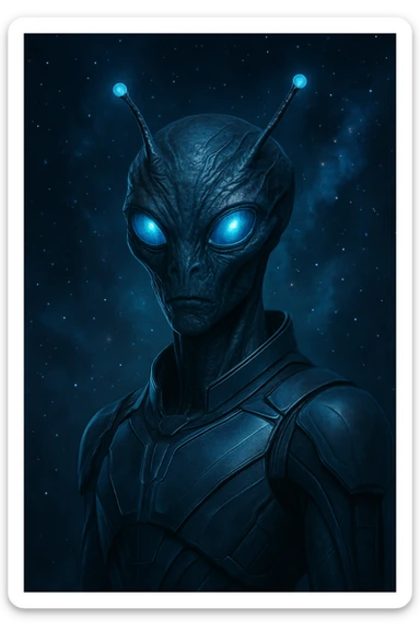 alien with antennae, science fiction style sticker