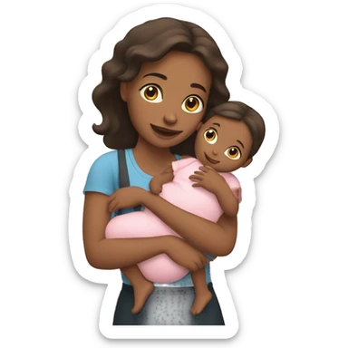 A girl holding two babies sticker