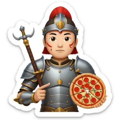 chinese ancient warrior with pizza sticker